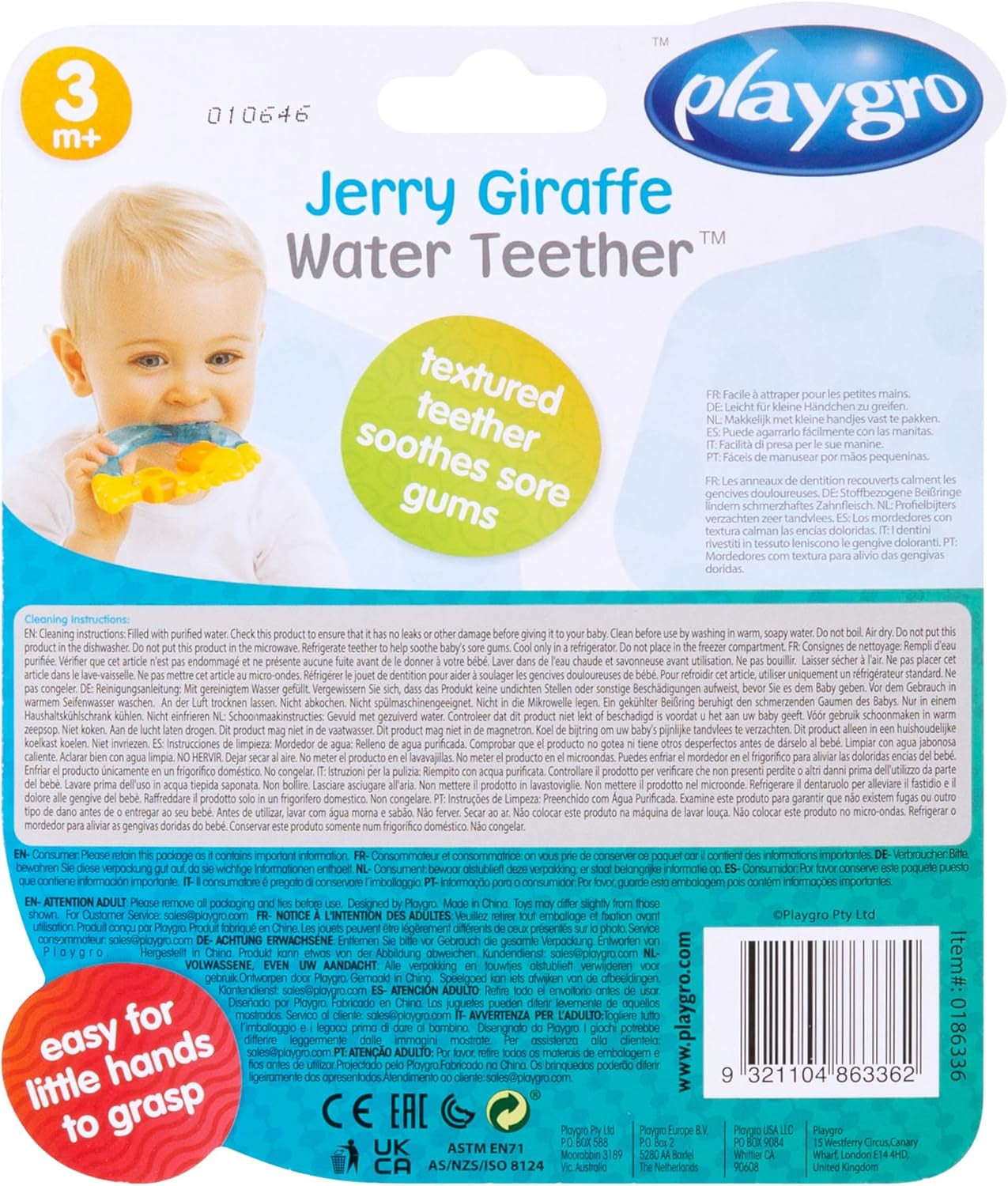 Playgro Jerry Giraffe Anneau de dentition - Anneau de dentition pour bébé - Anneau de dentition en silicone - Anneau de dentition en silicone - Aide à la dentition - Silicone - Anneau de dentition pour bébé - Coloré