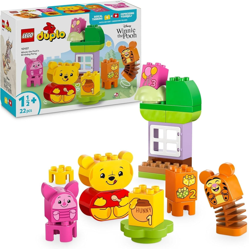 LEGO DUPLO - Disney Winnie l'ourson's Birthday Party - jouet éducatif pour enfants d'âge préscolaire - ensemble de 3 figurines, dont Winnie l'ourson, Tigrou et Porcinet - idée cadeau pour garçons et filles à partir de 1 an et demi 10457 Jeux de construction Beuche den LEGO-Store Titre par défaut