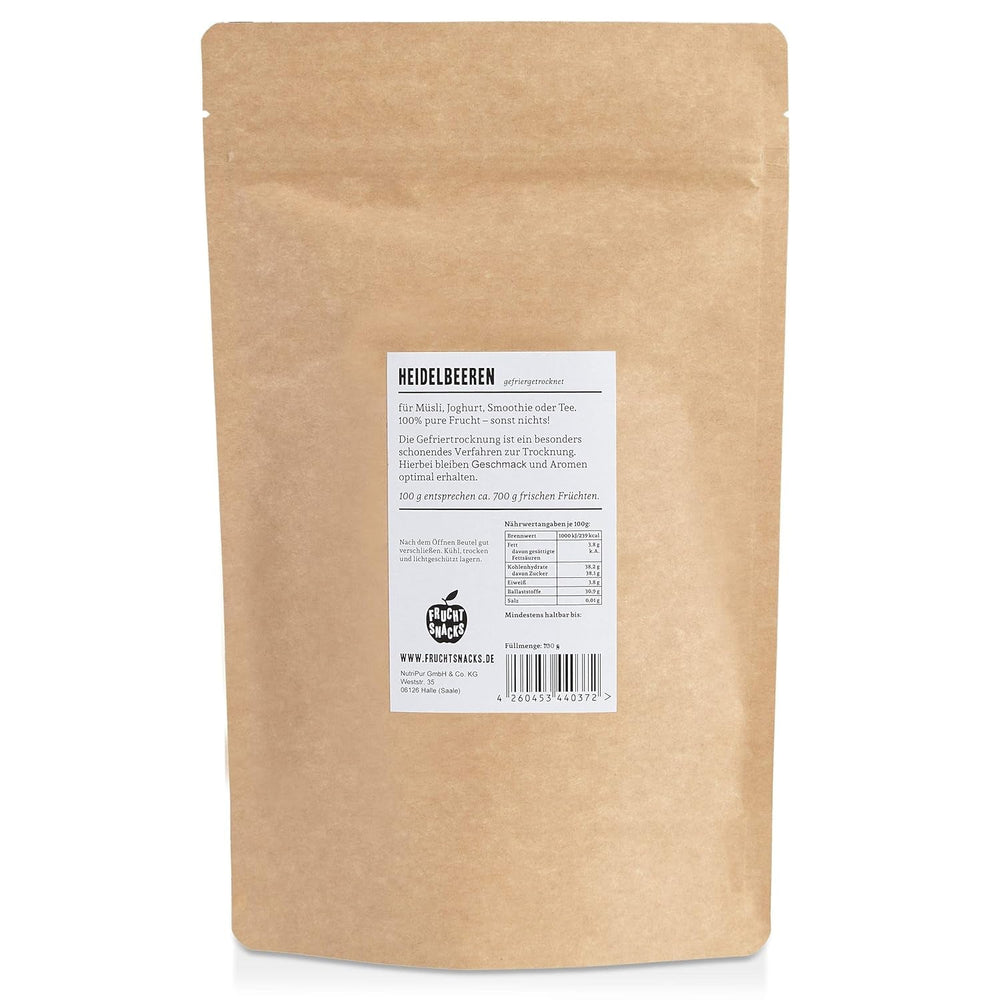 Myrtilles lyophilisées : 100g de myrtilles séchées de culture pour smoothies, muesli, porridge topping - Baies lyophilisées sans sucre ajouté - Myrtilles lyophilisées NutriPur Produits déshydratés Naty Shop