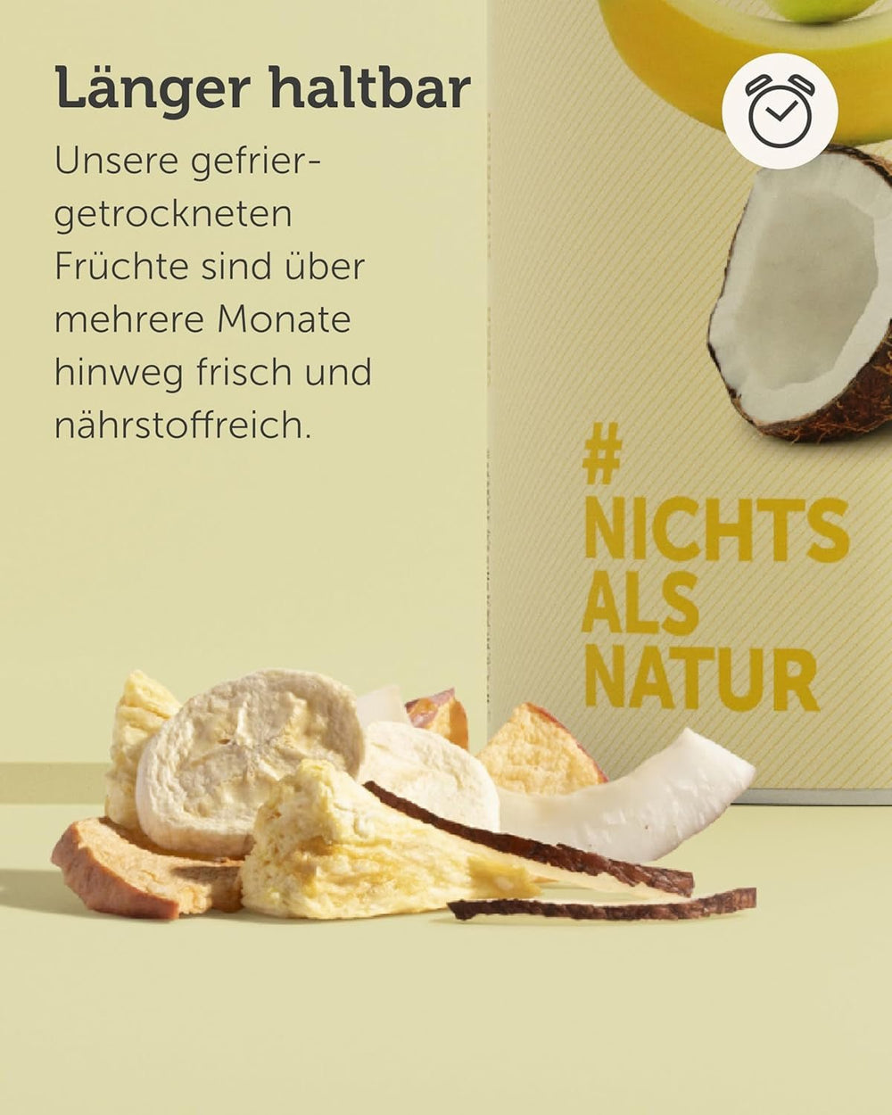 Mélange de fruits lyophilisés BUAH® | Ananas, bananes, pommes et noix de coco lyophilisés sans sucre ajouté | 100% fruits | Vegan, sans gluten, sans lactose (192g) Produits déshydratés Naty Shop