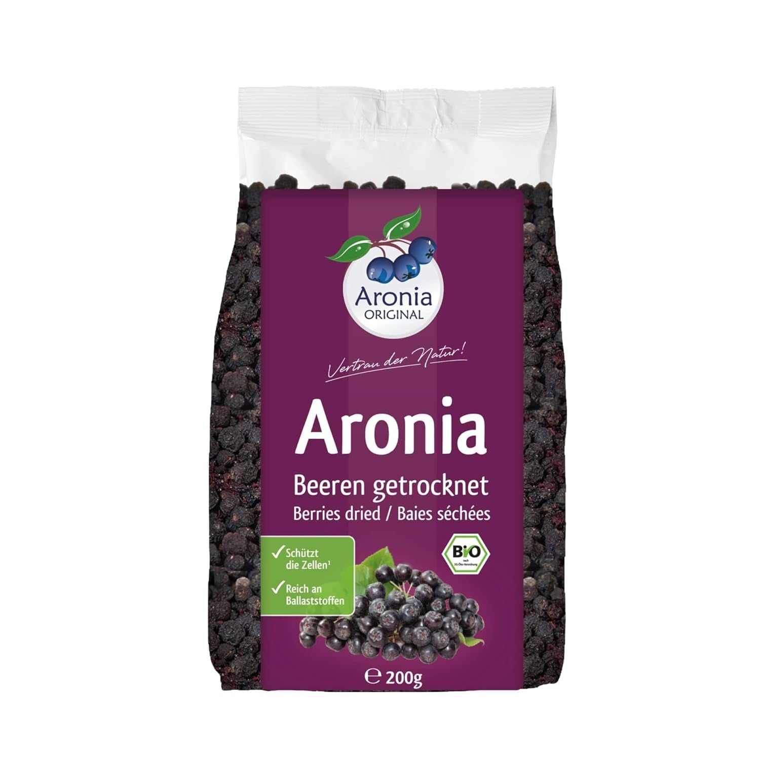 Aronia ORIGINAL fruits d'aronia séchés biologiques 500 g | baies délicatement séchées | vegan, sans conservateur, sans sucre ajouté (conformément à la loi) Produits déshydratés Naty Shop 200 G (1 paquet)