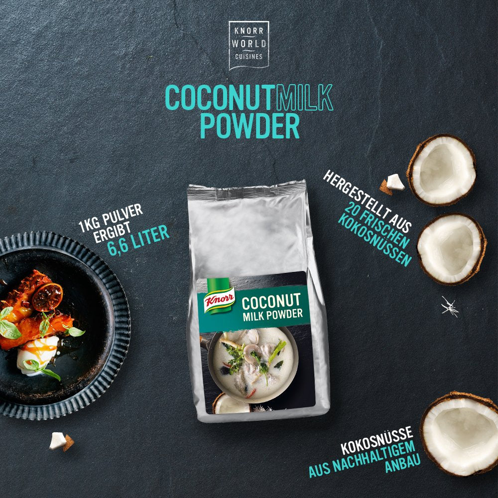 Knorr Kokosmilch Pulver (Lait en poudre aus 20 frischen Kokosnüssen, ergibt 6,6 Liter Kokosmilch) 1er Pack (1 x 1 kg)