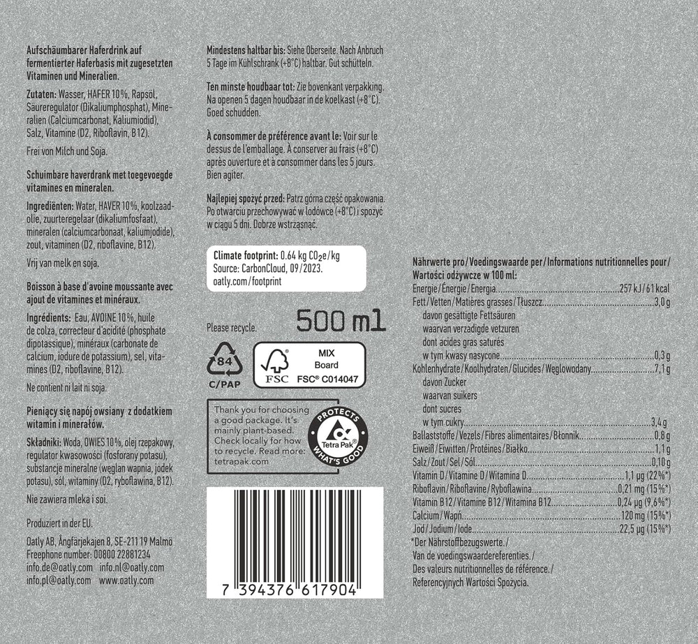 Oatly Haferdrink Barista Edition 500ml X 10 (Die Verpackung kann variieren)