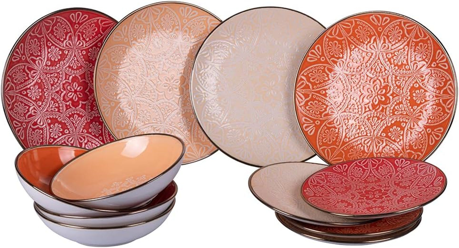Service de table en grès 12 pièces, 4 assiettes en 4 designs différents, Baku Sunset