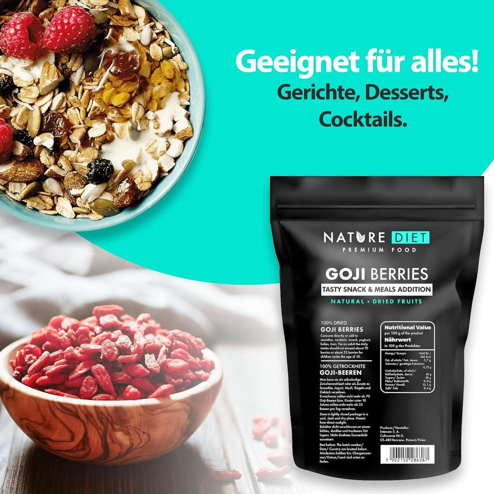 Nature Diet - Baies de Goji 1000 G | Baies séchées Produits déshydratés Naty Shop