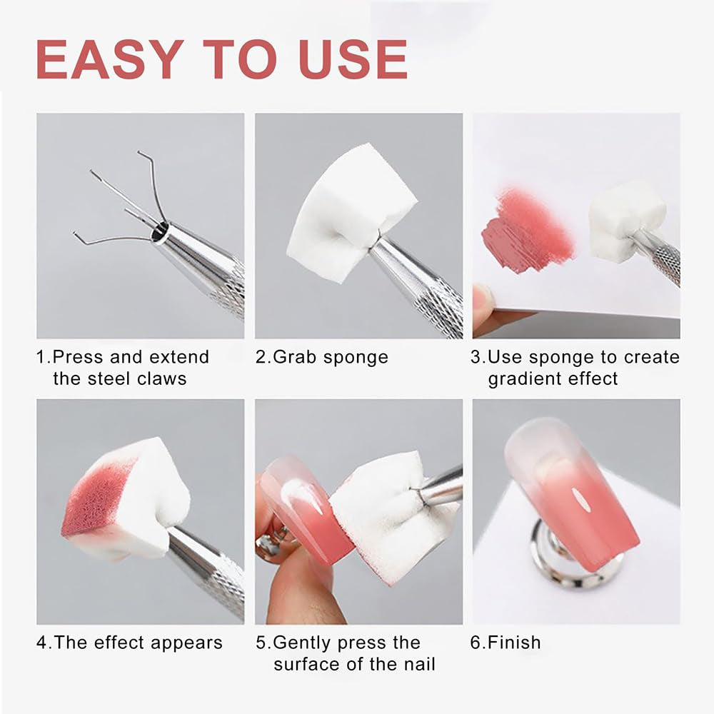 Nagelkunst Schwammpinsel,100 Stück Nail Art Schwämme Mit Metallgreifer,Nagels Zubehör Sponge,Nagel Pinsel,Maniküre Zubehör Für Nägel,Um Eine Vielzahl Von Gradient Nail Art Patterns Zu Erstellen