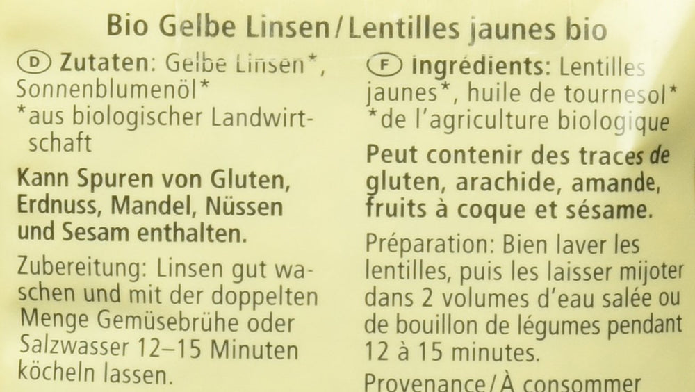 Lentilles jaunes bio, 500g