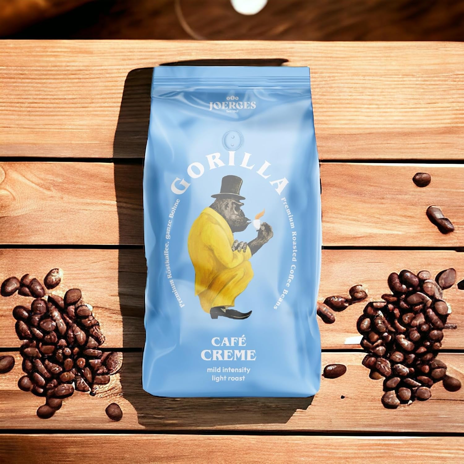 Crème Gorilla Café 6x 1000g | 100% Arabica-Bohnen traditionnel | Ideal Volllautomaten Crema harmonisches Aroma | geriger Koffingehalt helle Röstung | Emballage d'emballage