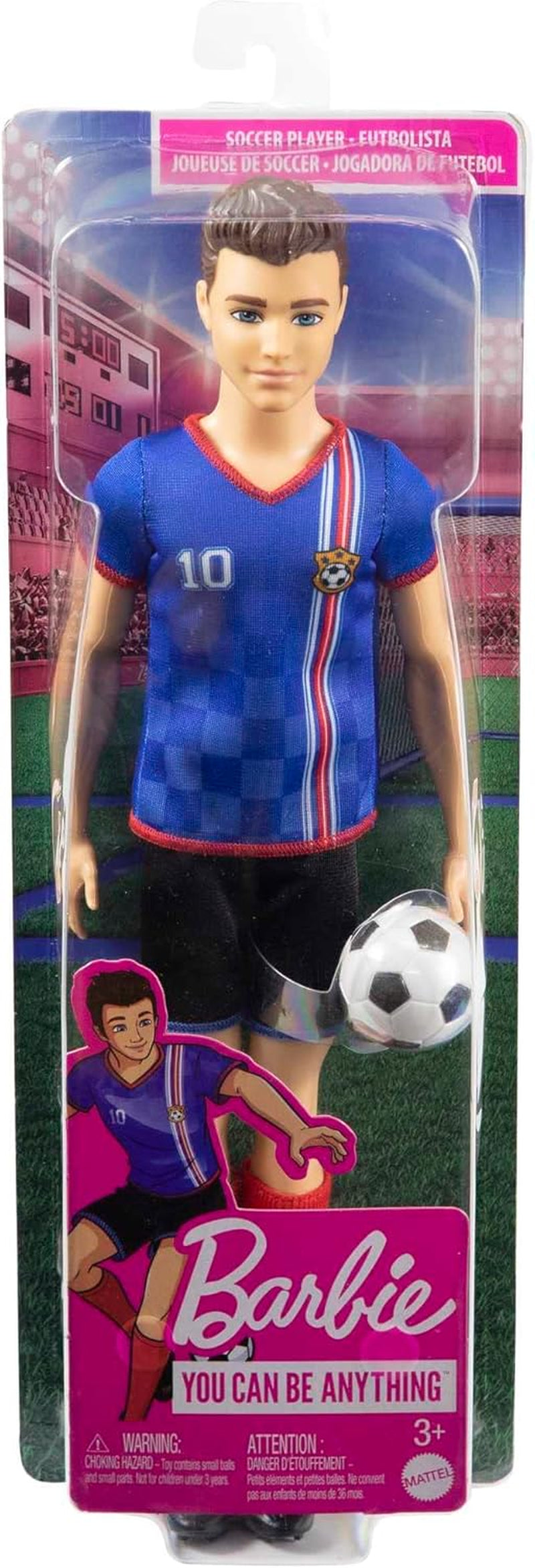 Barbie You Can Be Anything Series Ken Doll Footballeur Cheveux Bruns Ken Doll T-shirt Bleu Football 1X Ken Footballer Doll Enfants Cadeau 3 Ans Jouets Hcn15 Naty Shop Dolls