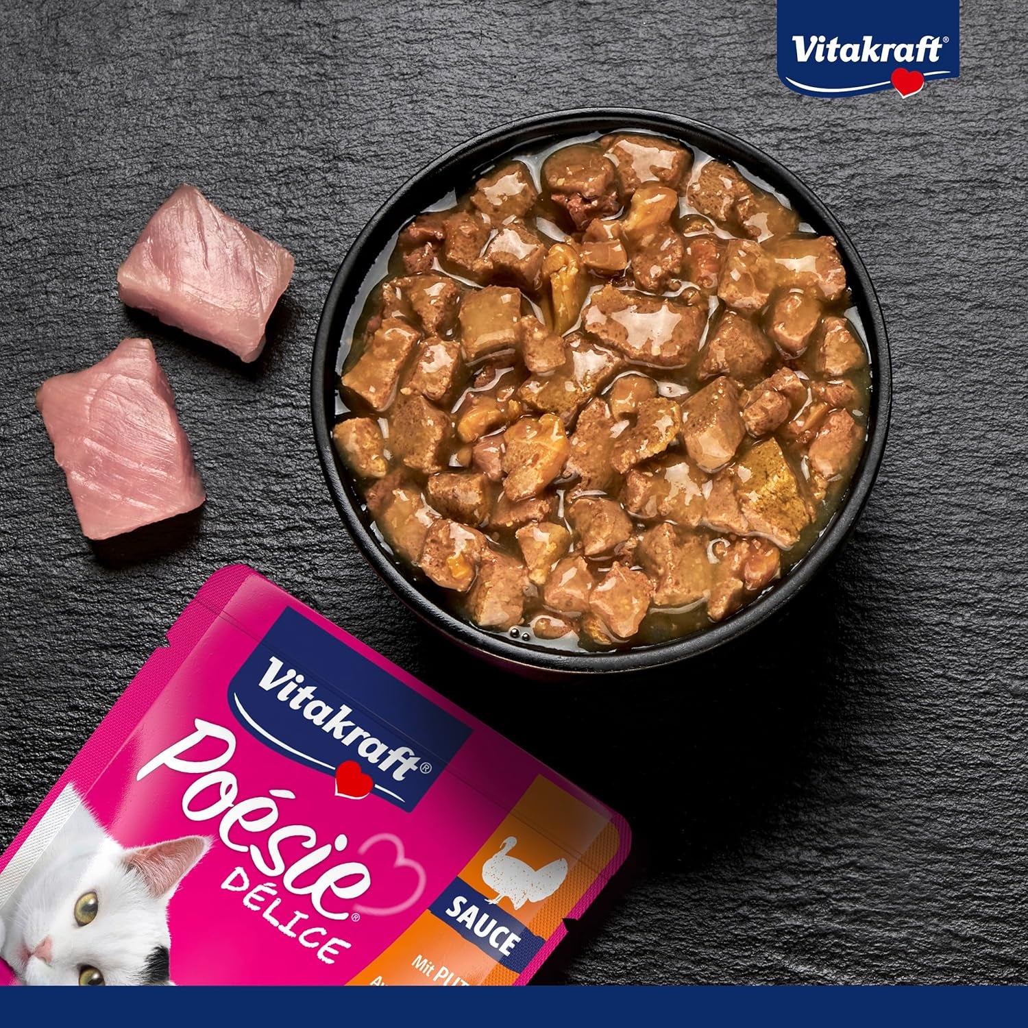 Vitakraft Poésie Délice, nourriture humide pour chat, nourriture pour chat en sauce, à la dinde, en vrac, sans sucre ni céréales ajoutés (23 x 85g)
