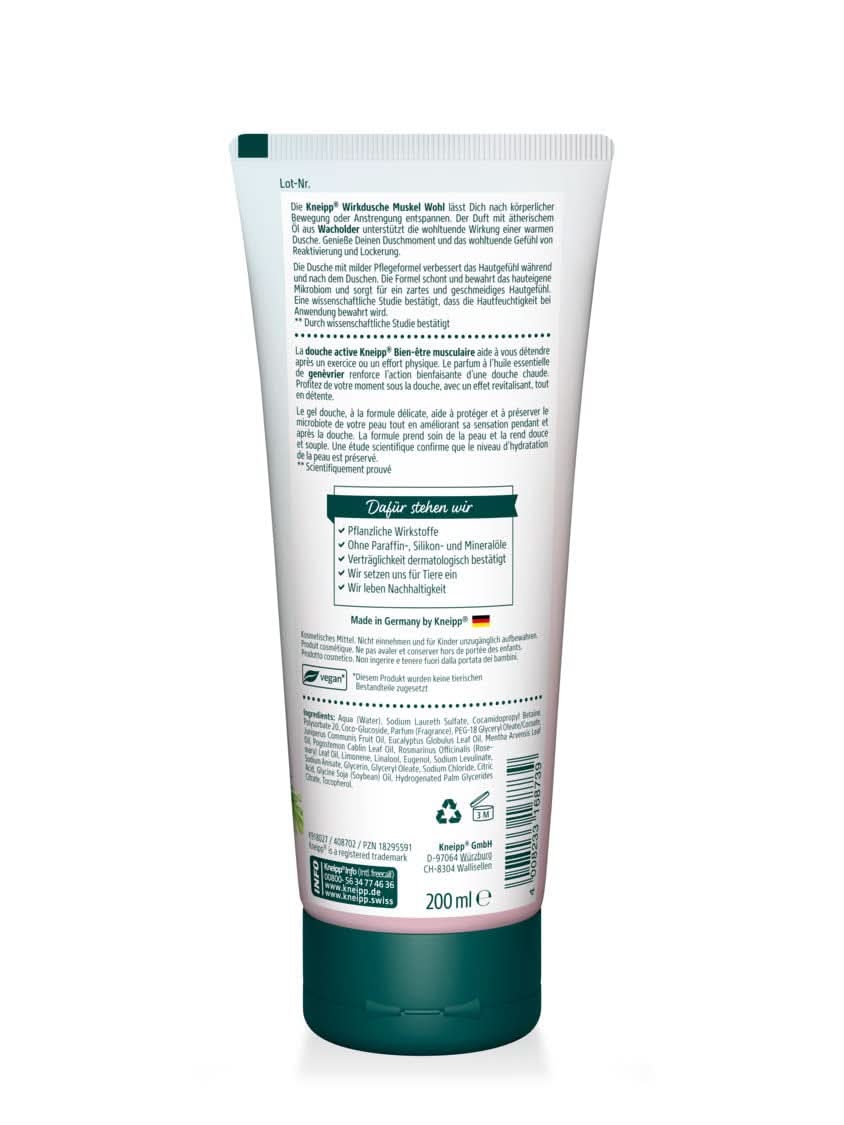 Kneipp, Gel douche réactivant et relaxant à l'huile essentielle de genévrier - idéal après l'effort et l'effort, 200 ml Douche et bain Naty Shop