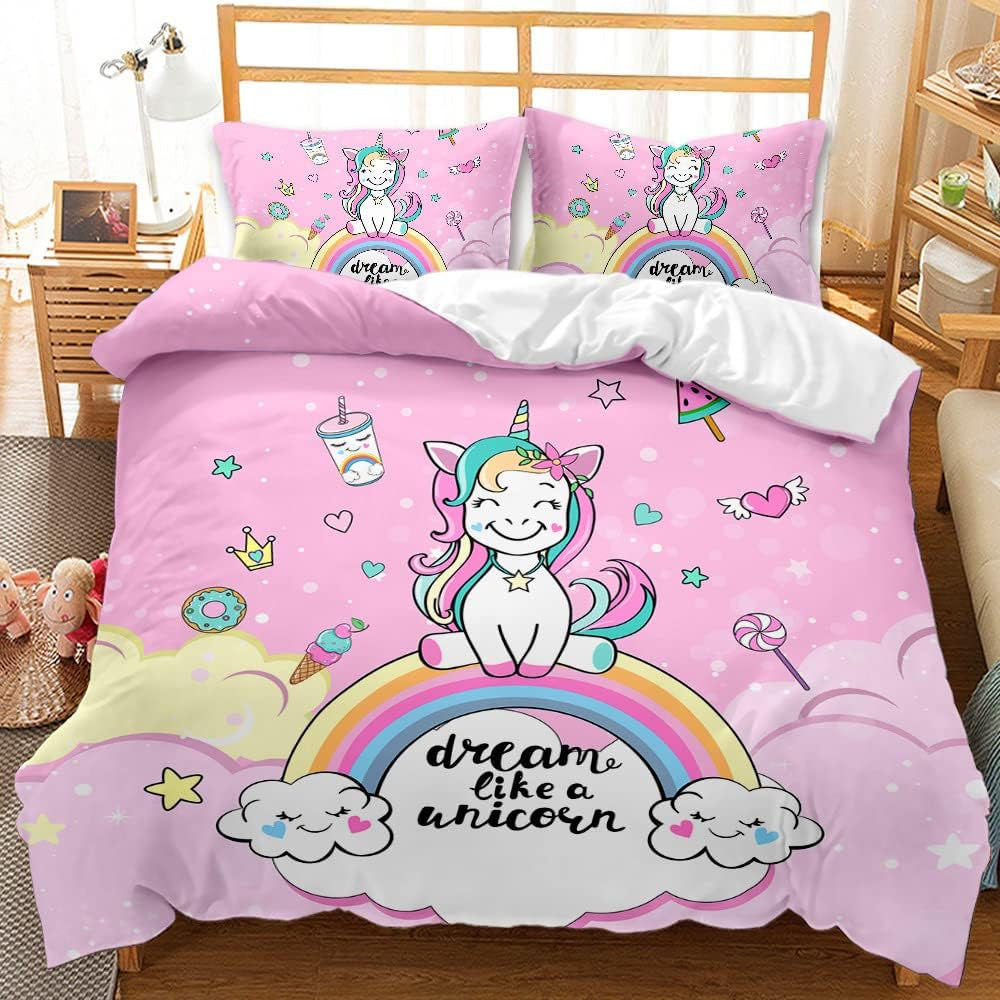 Literie fille, Licorne, 2 taies d'oreiller Literie - enfants Naty Shop Licorne Rose (modèle 1) 135×200 Cm