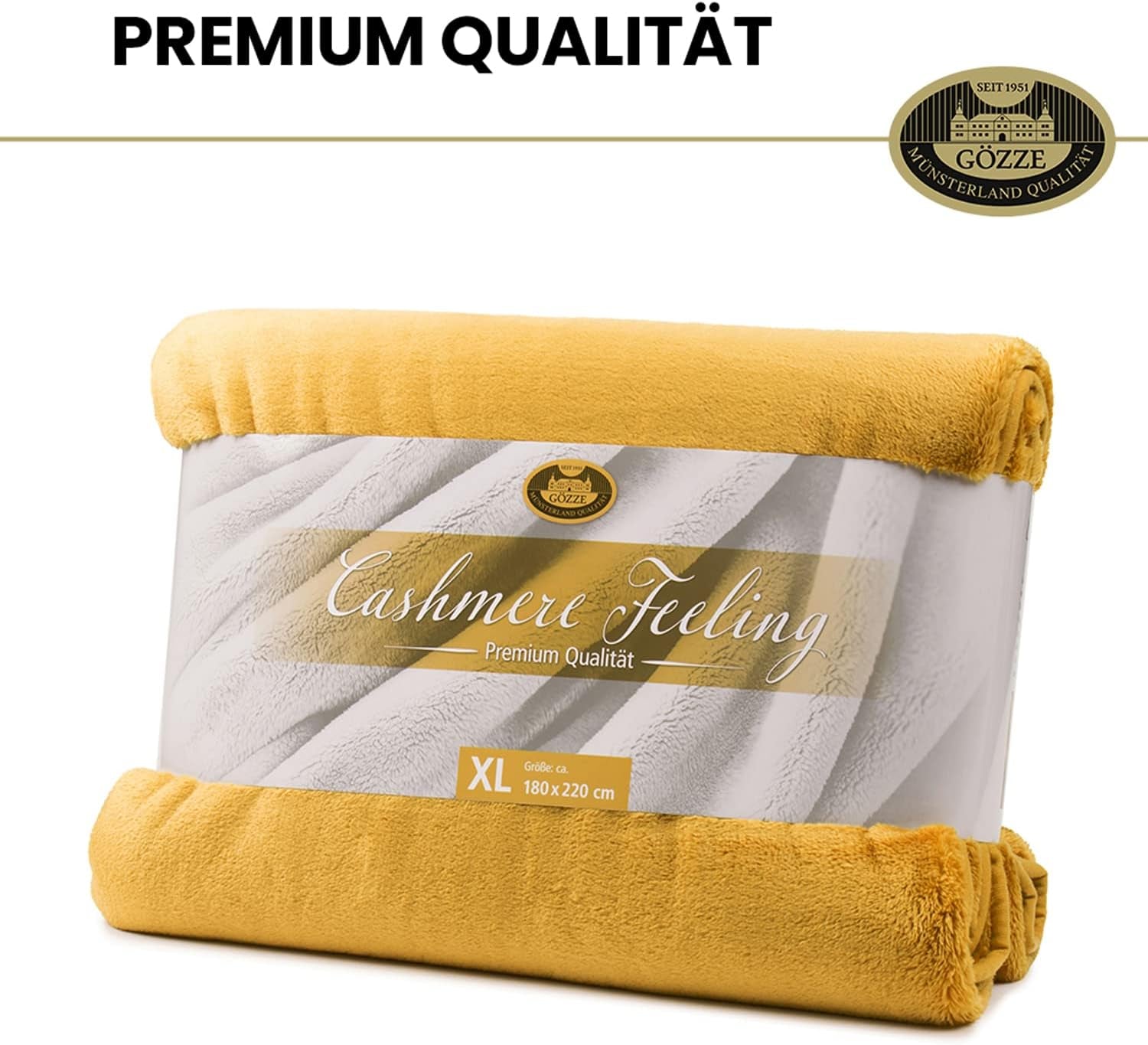 Gözze - Couverture Confortable Sensation Cachemire Premium, 500 G/M², 180 X 220 Cm - Lits et Couvertures moutarde Besuche den Gözze-Store