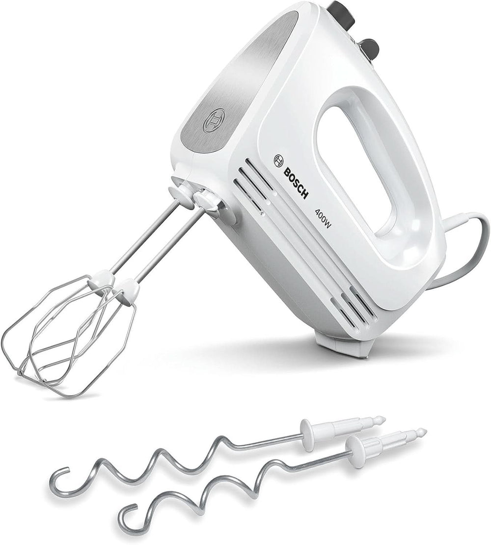 Bosch Hausgeräte Handrührer Clevermixx MFQ24200, 2 Rührbesen, 2 Spülmaschinengeeignet, 4 Stufen, Leicht, Leise, 400 W Blanc/Edelstahl Cuisine Naty Shop