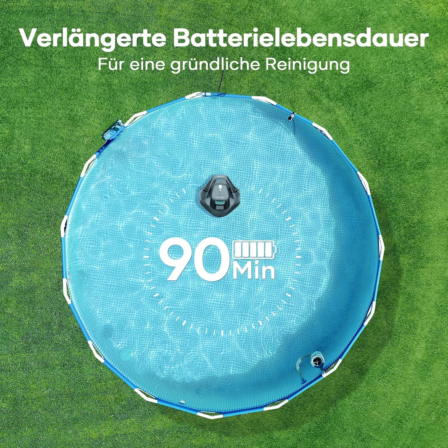 Robot de piscine AIPER, nettoyeur de piscine sans fil avec batterie, autonomie de 90 minutes, stationnement automatique, moteurs à double entraînement et indicateurs LED, idéal pour les piscines à fond plat jusqu'à 80 m²