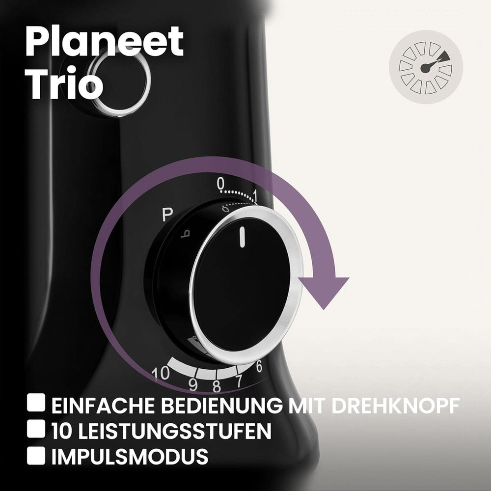 Robot planétaire ZEEGMA PLANEET TRIO, 1500 W, machine de cuisine multifonction avec 3 brûleurs 4 L, 4,5 L et 5,2 L, 10 vitesses de cuisson, mélangeur avec haken, Schneebesen (noir) Mother and Child Naty Shop
