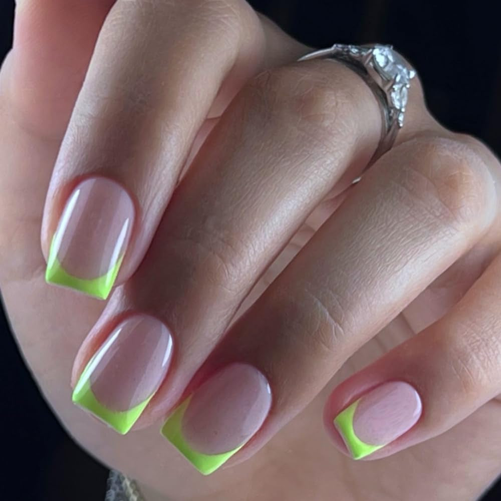 Longs conseils français colle à paillettes d'or sur les ongles longs carrés paillettes pointe française faux ongles ensemble ongles artificiels carrés pour les femmes 24 pièces