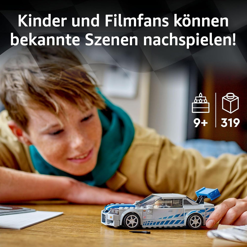 LEGO Speed Champions 2 Fast 2 Furious Nissan Skyline GT-R (R34) Rennwagen Spielzeug zum Bauen, 2023 Modell Auto-Bausatz mit Brian O'Conner Figur 76917
