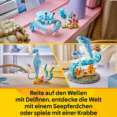 LEGO Creator 3-in-1-Set Meerestiere: Wunderschöne Delfine - Tierfiguren - Set mit 3 Optionen: Delfine, Seepferdchen & Krabbe - Spielzeug für Kinder ab 9 Jahren - Geschenk für Mädchen & Jungen - 31385