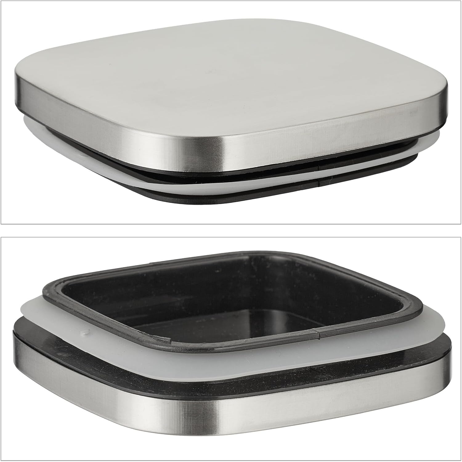 Lot de 3 bocaux de conservation Relaxdays avec couvercles, bocaux de conservation carrés de 600 ml, récipients en verre étanches, boîtes de conservation alimentaires transparentes/argentées Naty Shop