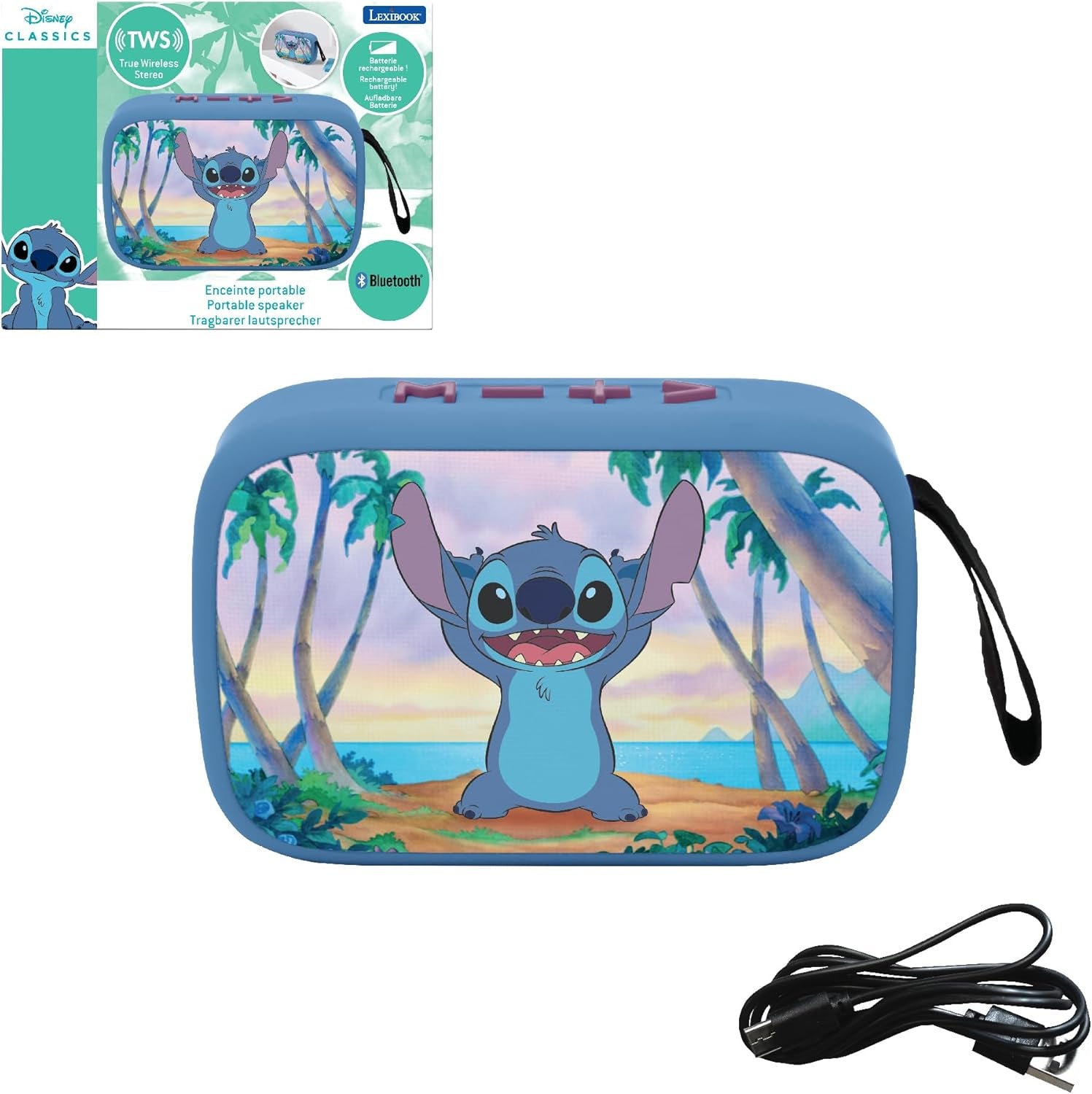 Lexibook Mattel Barbie - Enceinte Bluetooth portable, câbles, USB-C, carte SD/TF, haut-parleur Bluetooth, bleu/rosa, BT018BB