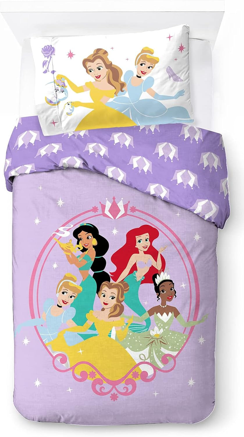 Linge de lit enfant unisexe, princesses et super-héros, 100% coton Linge de lit - enfant Naty Shop Violet - Princesses 135X200/50X70 (2 Pièce)