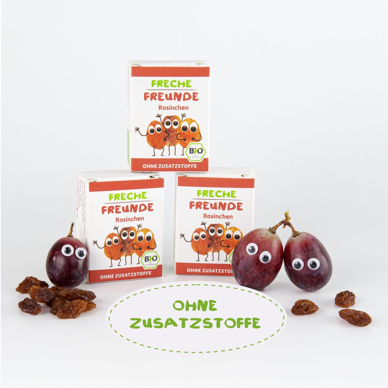 FRECHE FREUNDE Raisins secs biologiques, trockenfrüchte ohne Zucker, sans Zusatzstoffe, ungeschwefelt, dans de petites boîtes à collations, Sultaninen für Kinder, 20er Pack, 20 x (3x14g)