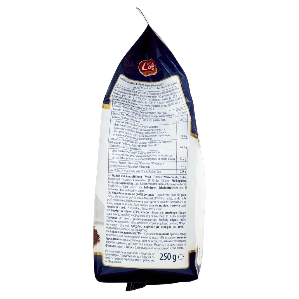 Cacao pentru petreceri 250 g, napolitană cu cremă de cacao, 74% Cu 5 straturi de napolitană și o cremă catifelată de ciocolată