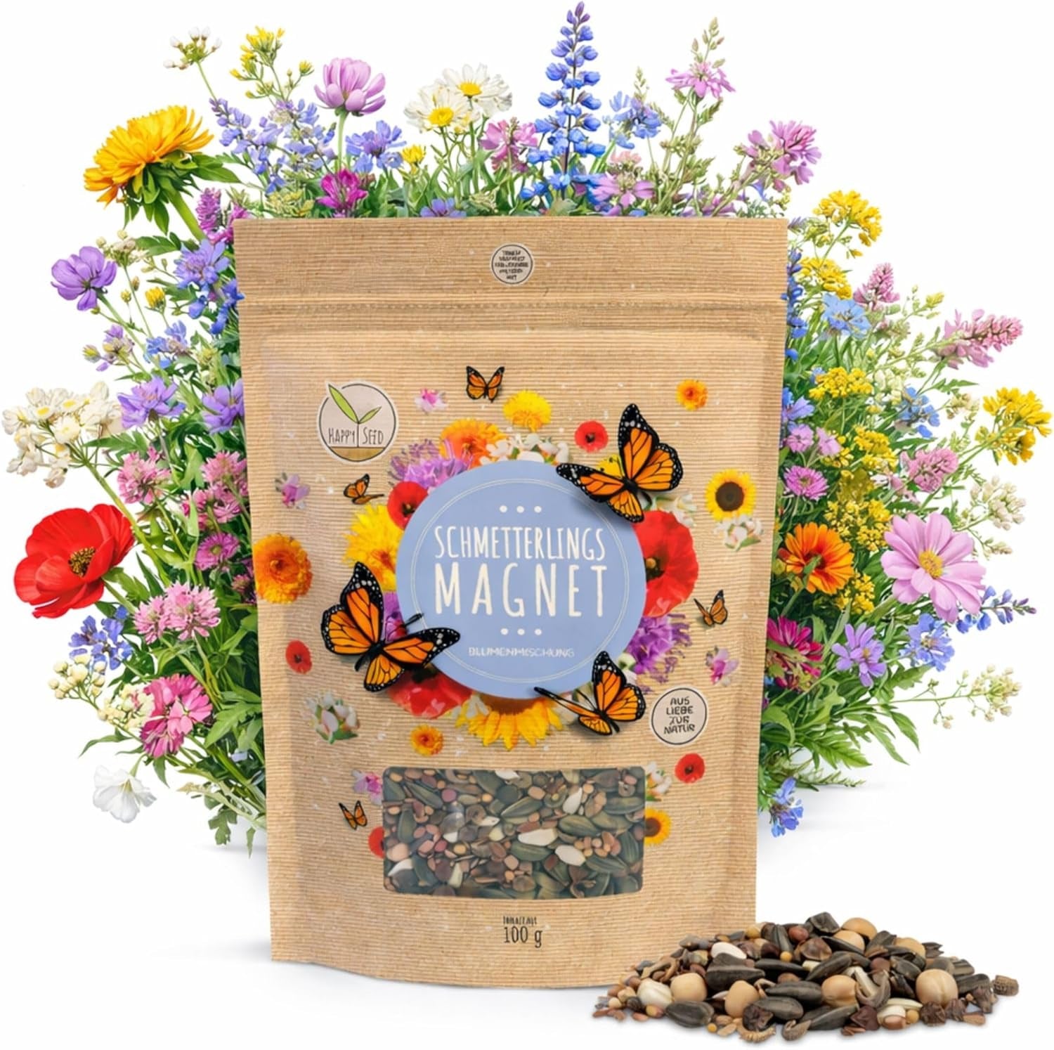 100 g de graines de papillon pour une prairie fleurie colorée – Mélange de graines de fleurs sauvages colorées et riches en nectar pour papillons