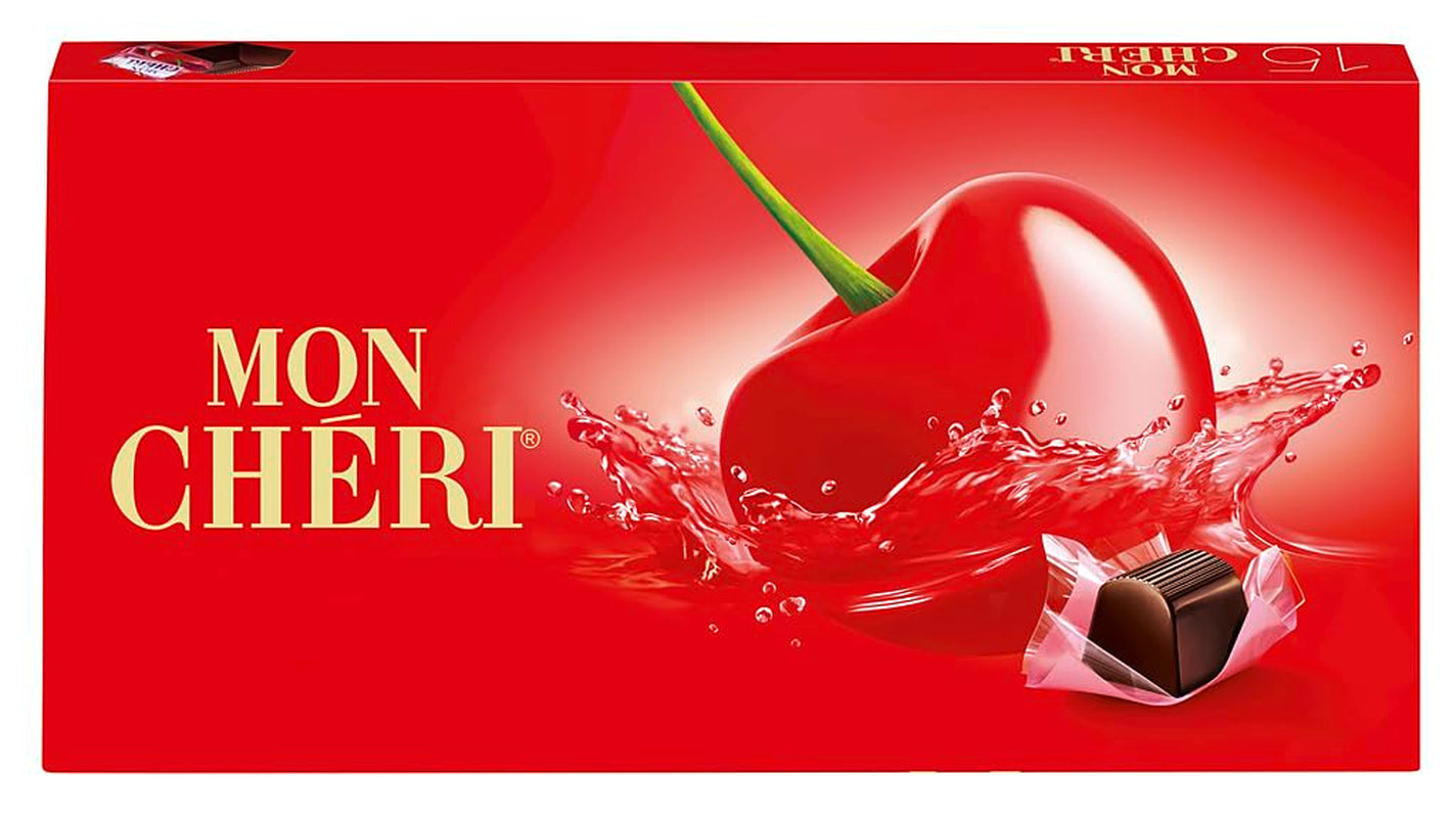 Ferrero Mon Chéri - Chocolat croquant, liqueur fruitée et cerise aromatique - Cadeau chocolat de Saint Valentin pour elle et lui - 1 paquet de 15 chocolats individuels
