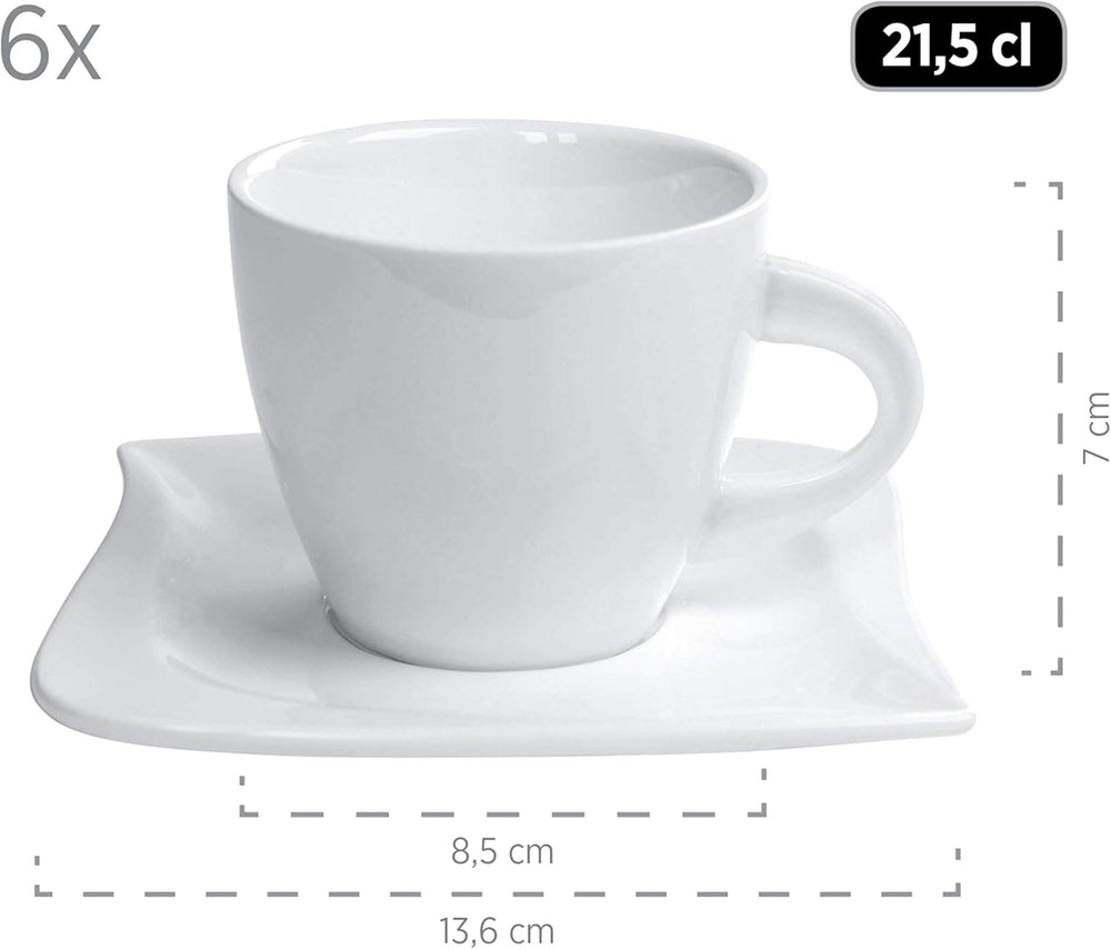 Verso de Mäser, Série La Musica, Service à café 18 pièces, Service de table en porcelaine pour 6 personnes, 921172, Blanc