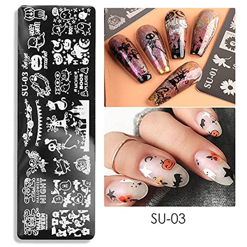JMEOWIO Nail Stamping Pochoirs Halloween 6 Pièces Nagelstempel Pochoirs Nail Art Décoration Nageldesign Zubehör Böse Gruselige Kürbis-Geisterhexe