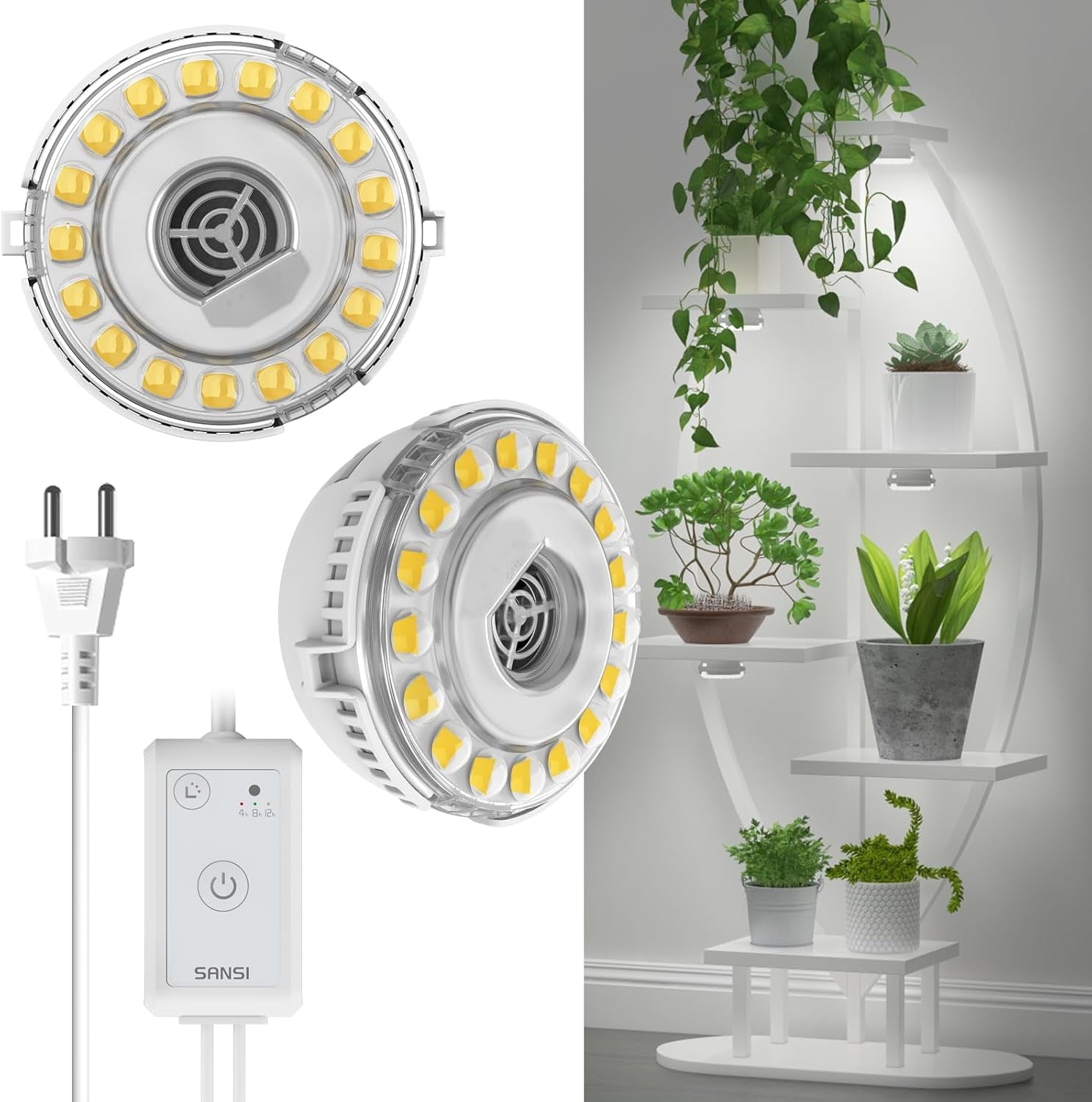 SANSI Lampe de culture LED pour plantes d'intérieur, 2 têtes, spectre complet, 10 W (équivalent 150 W), minuterie de 4/8/12 heures, lampe hydroponique suspendue pour serre de plantes d'intérieur
