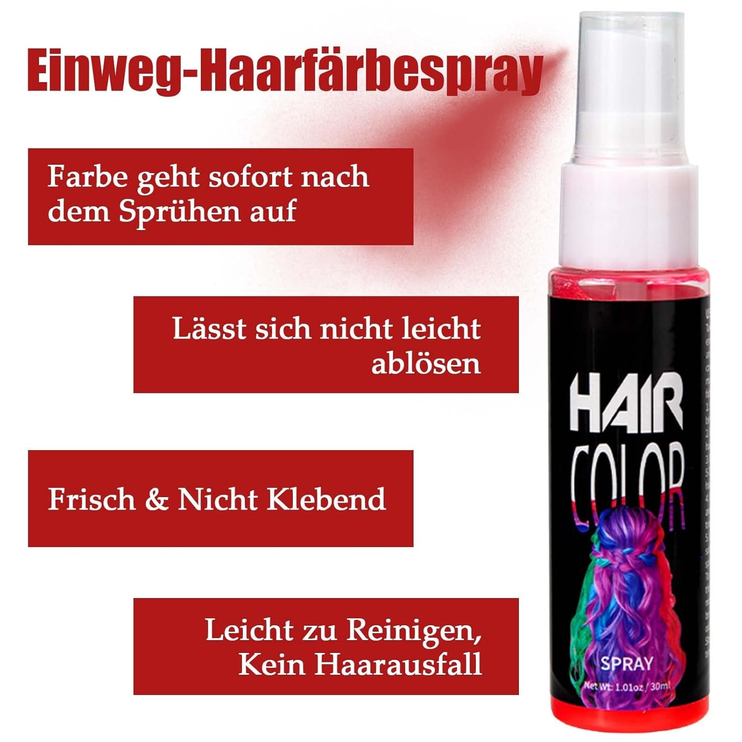 Couleur de laque pour cheveux, teinture pour cheveux en spray rouge temporaire, teinture pour cheveux rouge colorée, teinture pour cheveux lavable, spray de couleur pour cheveux rouge vif, teinture pour cheveux instantanée, teinture pour cheveux de carnaval, Halloween, cosplay, teinture pour cheveux de fête Naty Shop