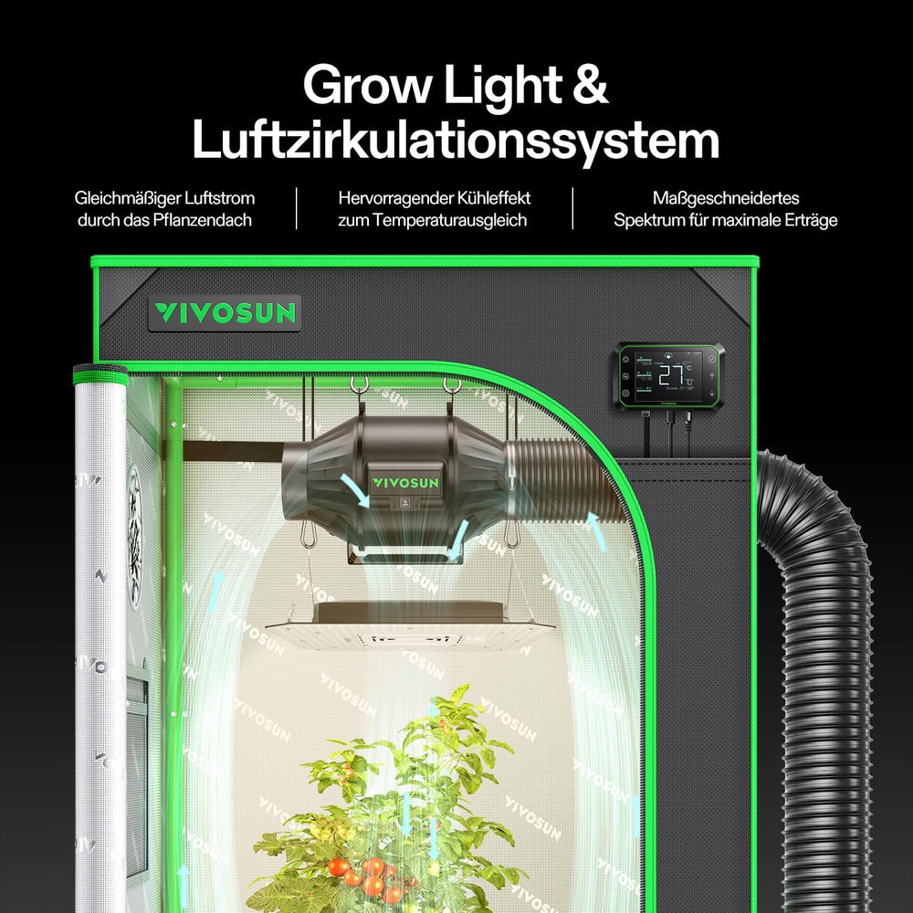 VIVOSUN Smart Grow Tent Full Set 60x60x120cm, système de culture automatique WiFi intégré avec lumière LED à spectre complet de 100 W et système de ventilation efficace avec contrôleur GrowHub E42A+