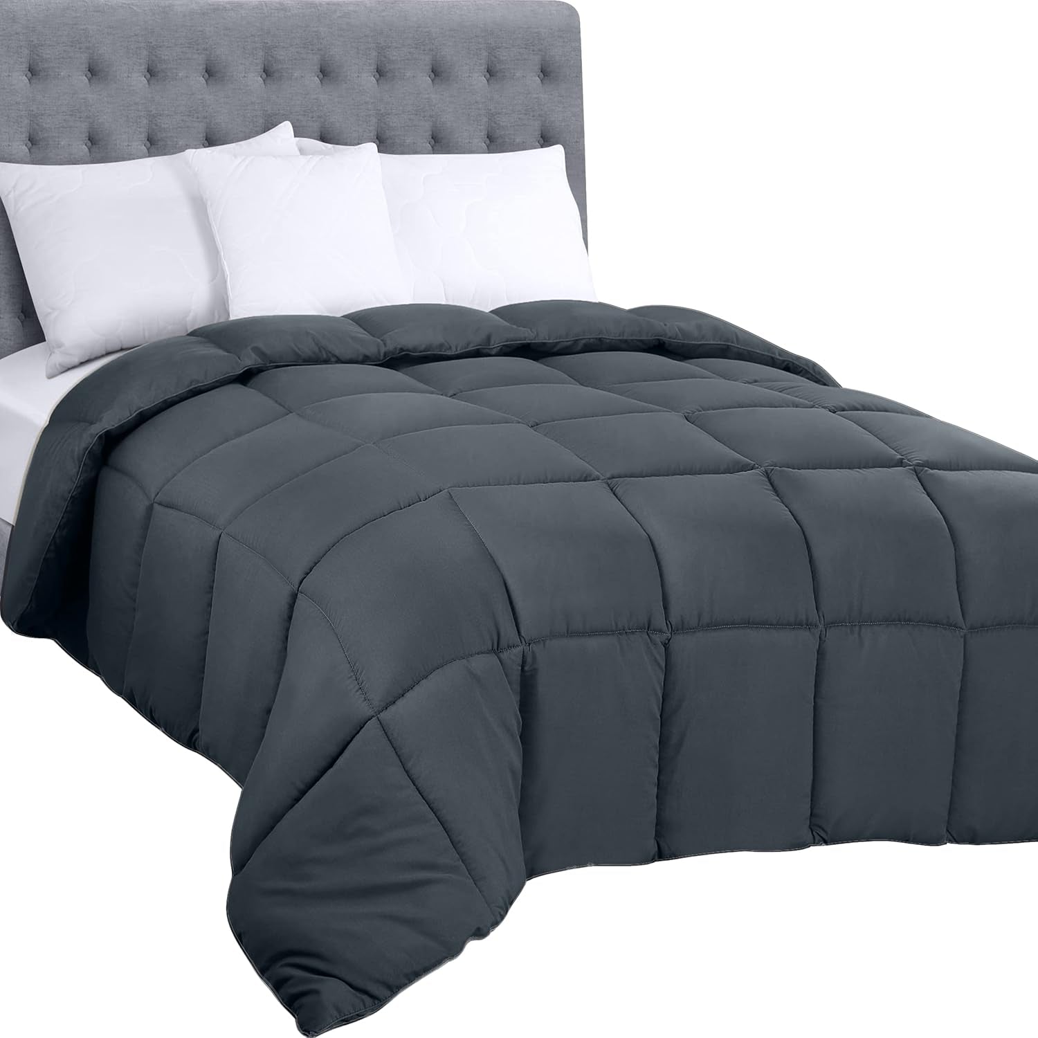 Utopia Bedding Couette toutes saisons 250 g/m² en peluche siliconée pour lit double cousu dans une boîte (double XL gris clair) Naty Shop Couettes et couettes Twin Gris