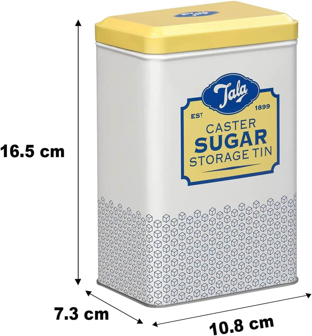 Tala Originals Boîte de rangement en métal au design rétro jaune et crème peut contenir un sac entier de sucre en poudre