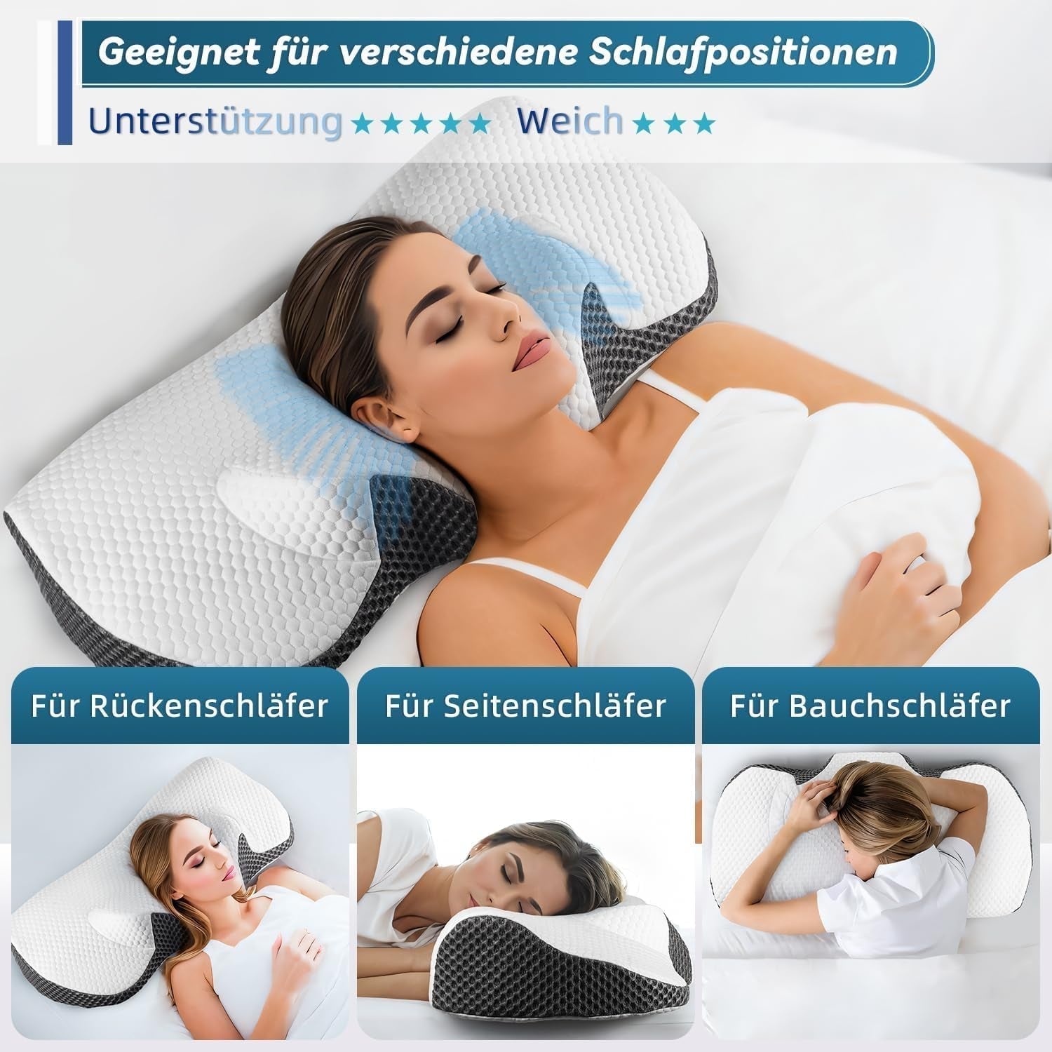 IDEA Oreiller pour douleurs cervicales Oreiller orthopédique en mousse à mémoire de forme Oreiller ergonomique pour un soutien optimal Oreiller anti-ronflement pour le sommeil latéral, dorsal et abdominal Oreillers orthopédiques cervicaux Naty Shop