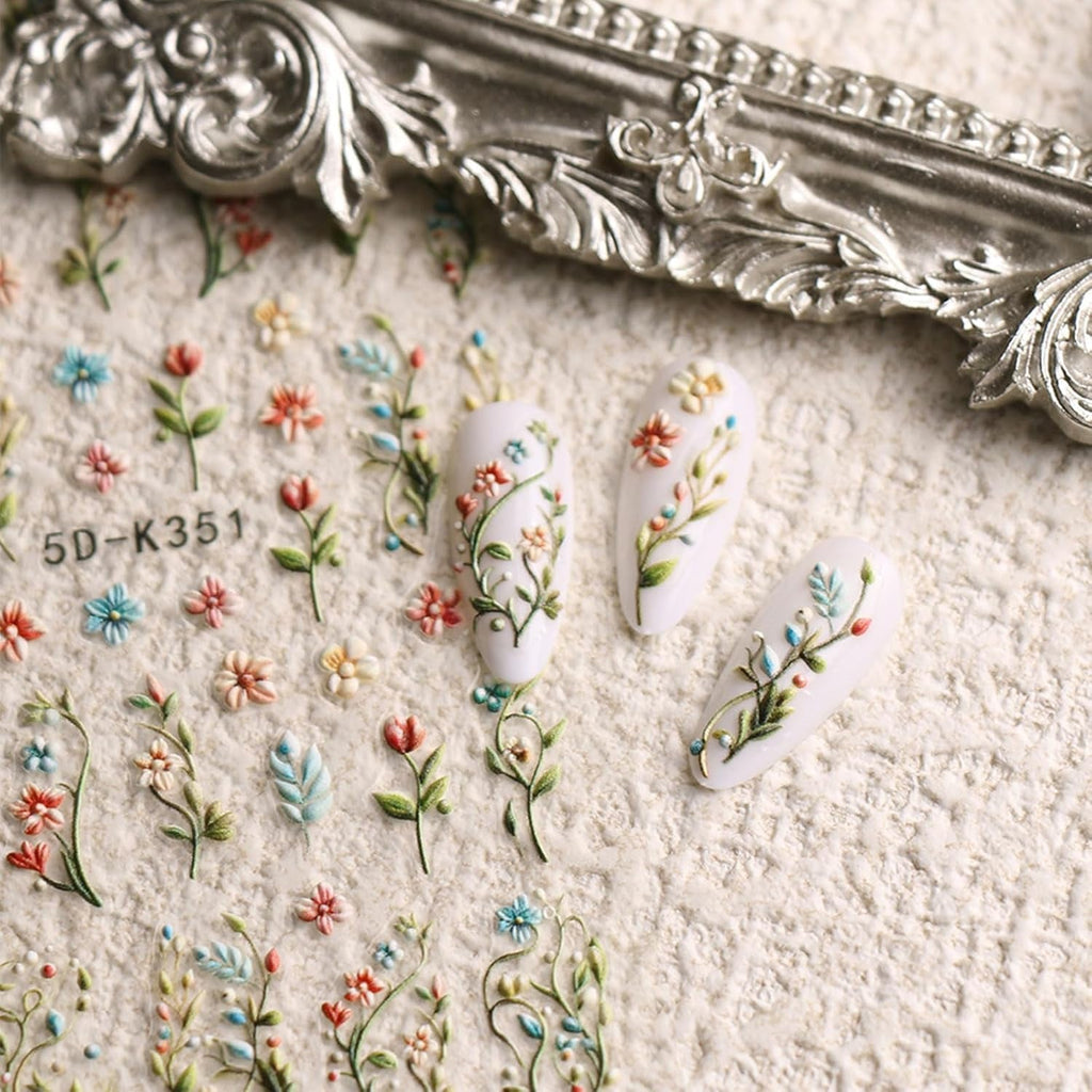 JMEOWIO 3D Nagelsticker Blumen Nail Art Sticker Selbstklebend Nagelaufkleber 5D Stereoskopisch Herbst Blumen Dekoration Nageldesign Zubehör 4 Blatt