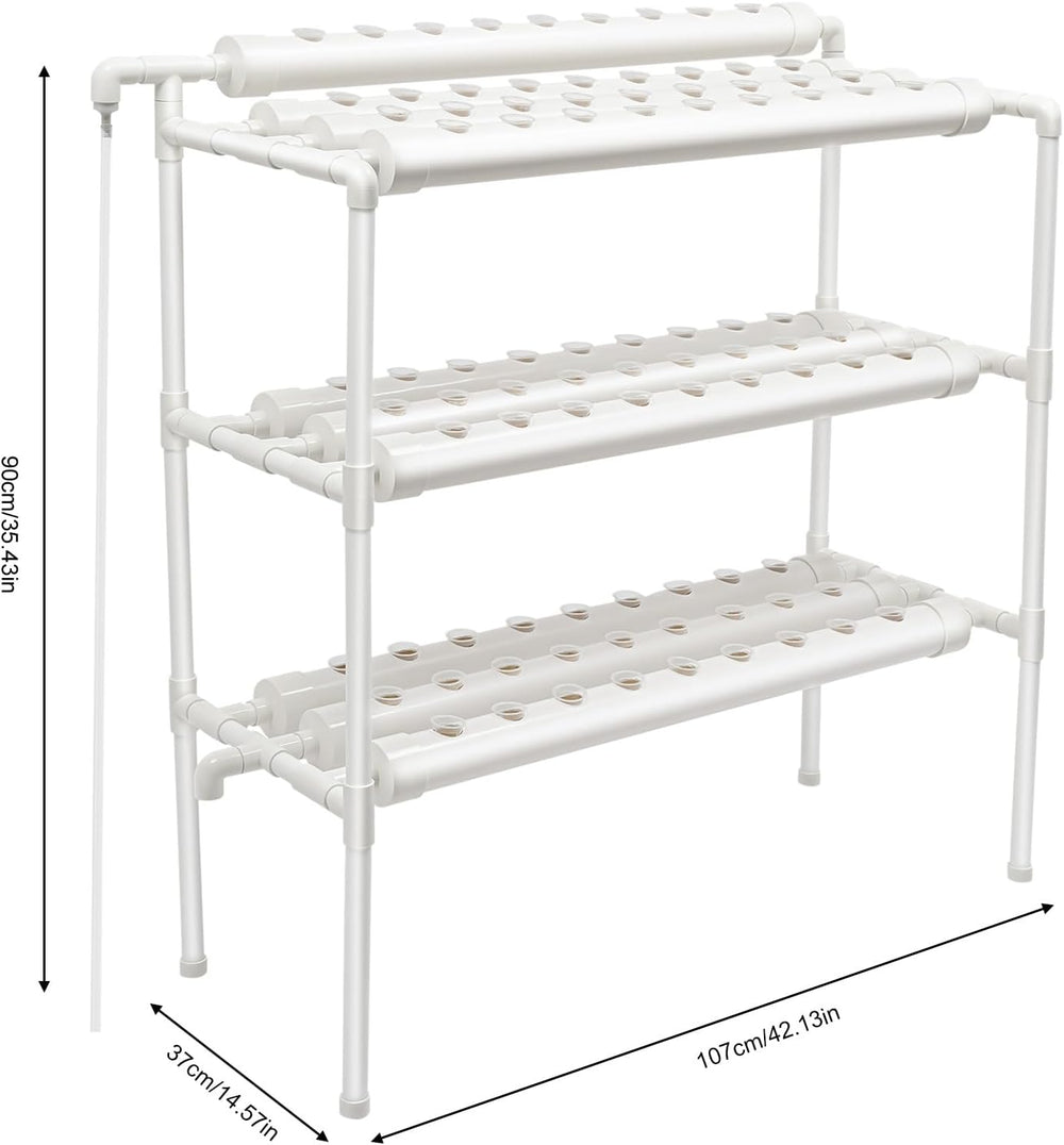 Kit de culture hydroponique à 3 couches avec 90/108 positions de plantation et pompe à eau, systèmes de culture de plantes sans sol en PVC, kits de culture hydroponique pour légumes et fruits (108 positions de plantation)