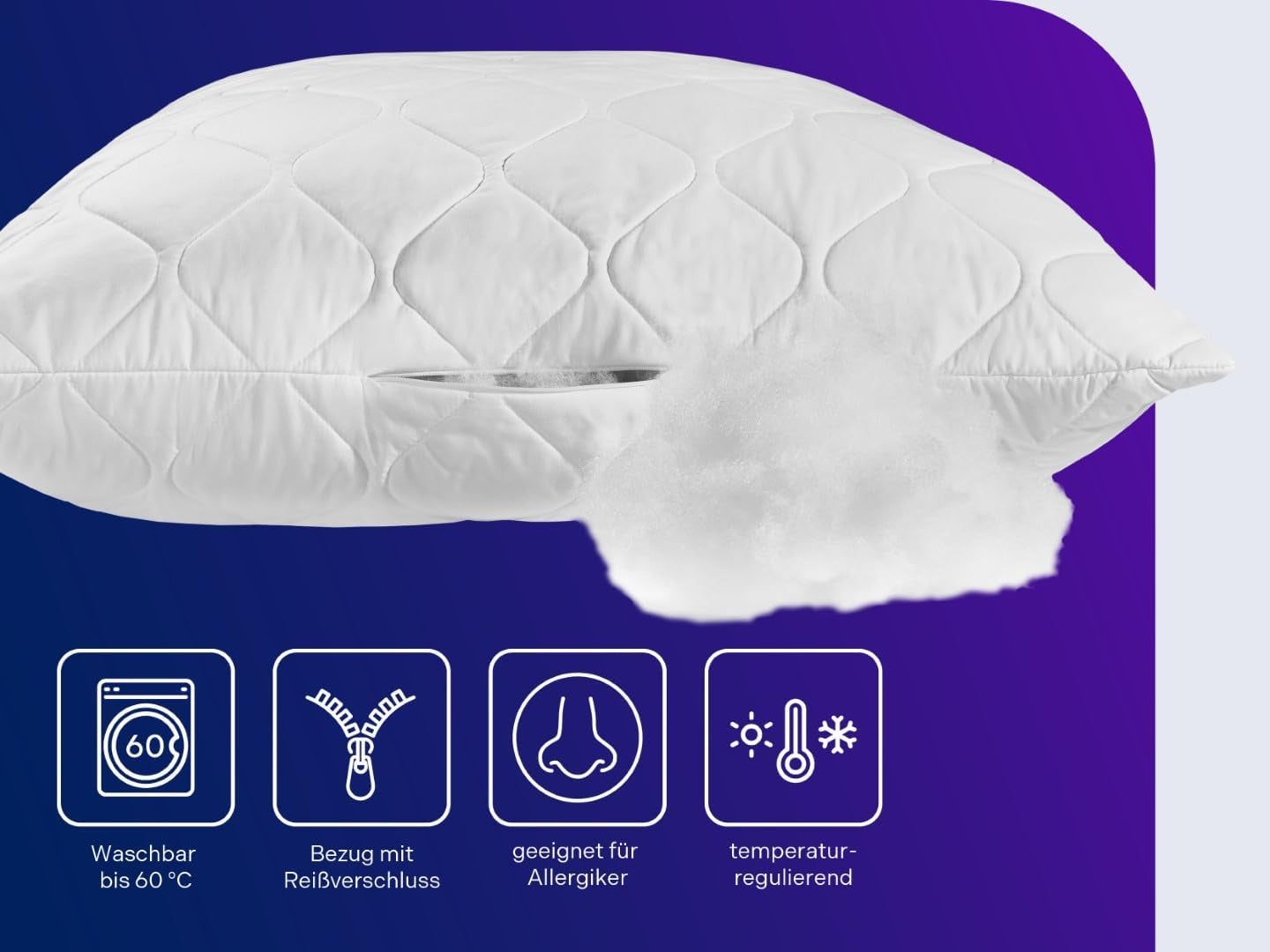 Oreiller Traumnacht à l'aloe vera avec housse confortable en microfibre douce et velours, 40X80 cm, certifié Oeko-Tex, produit selon la norme de qualité allemande Oreillers standard Naty Shop