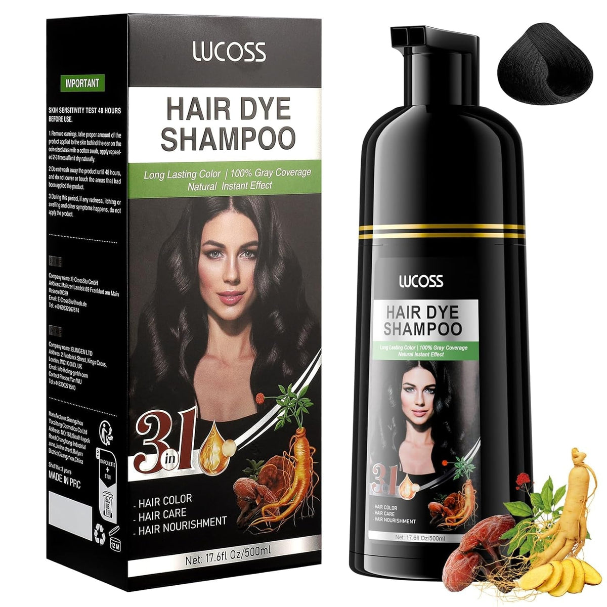 Shampoing instantané pour cheveux noirs, shampoing pour teinture naturelle, couverture 100 % des cheveux gris - Facile et rapide, coloration semi-permanente pour cheveux noirs, shampoing pour teinture capillaire pour hommes et femmes Naty Shop Black Hair Dye