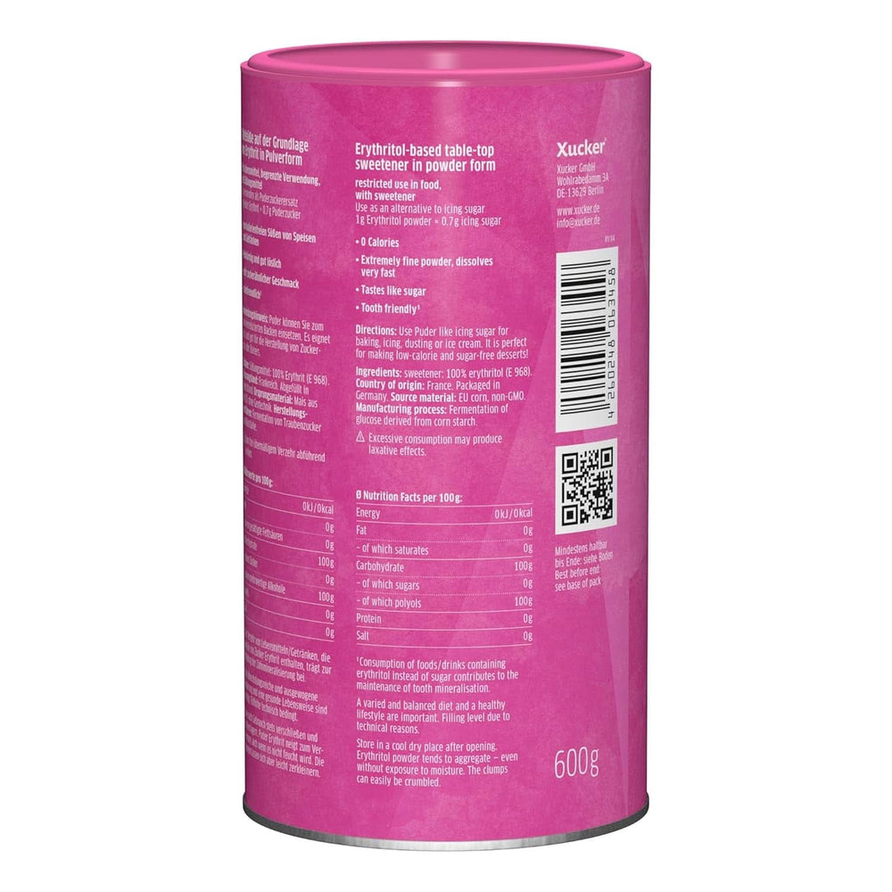 Xucker Sucre en poudre Erythritol - Substitut de sucre sans calories, 600 grammes Édulcorants Naty Shop