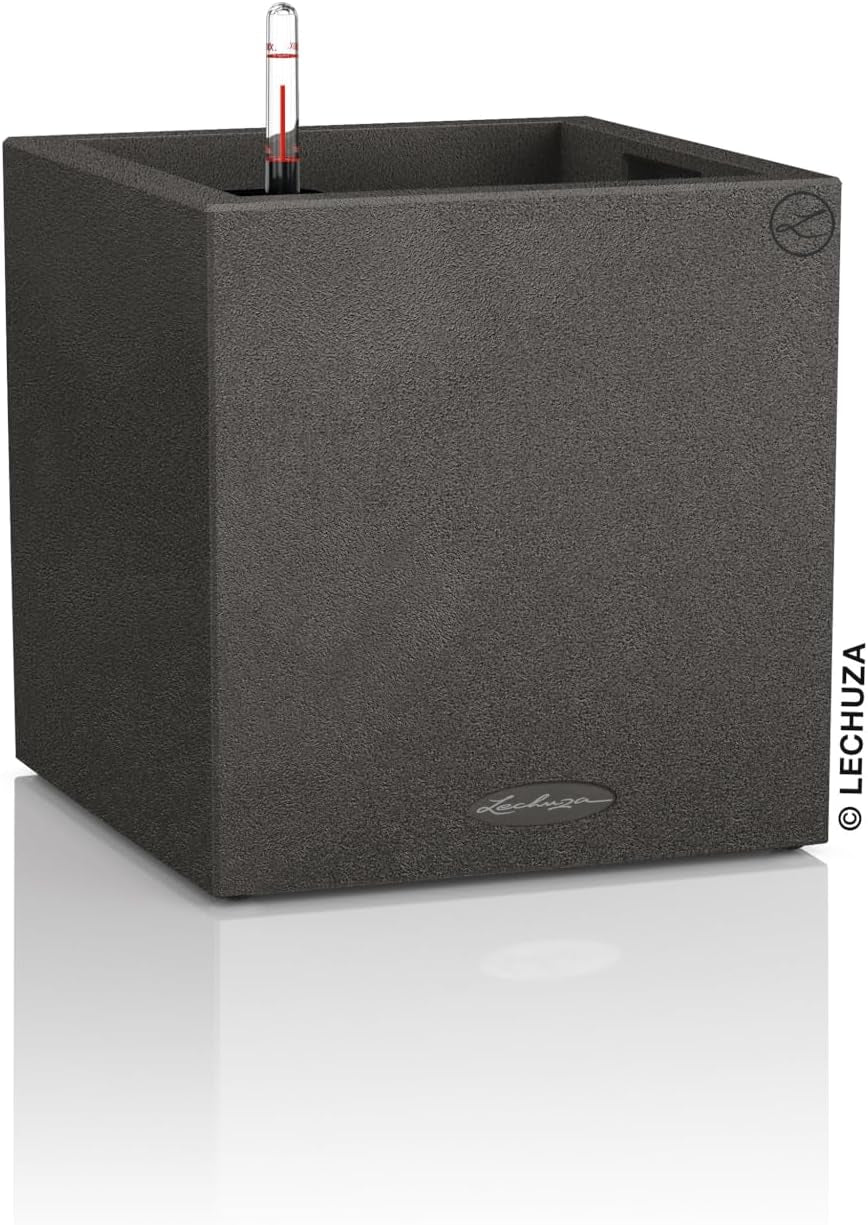 CANTO Jardinière en pierre 30 haut, Noir graphite, Plastique de haute qualité, Système d'arrosage inclus, Insert de plantation amovible, Pour intérieur et extérieur, 13602, 30x30x56 cm