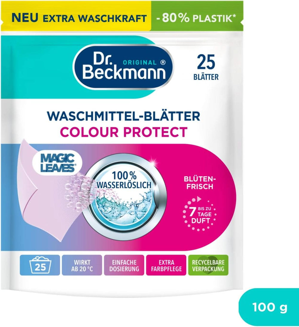 Feuilles détergentes Dr Beckmann MAGIC LEAVES COLOR | Feuilles de lavage prédosées et solubles dans l'eau | Gain de place et facile à utiliser | 25 feuilles de détergents à lessive Naty Shop