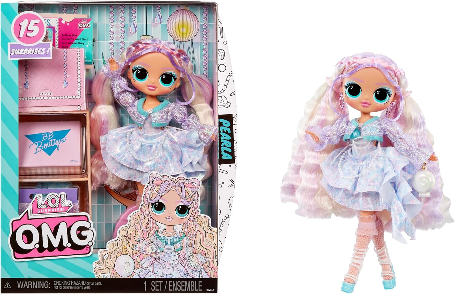 MDR. Surprendre! OMG Fashion Doll Pearla avec 15 surprises - poupée mannequin avec accessoires sirène - pour les enfants à partir de 4 ans Naty Shop Perla Dolls