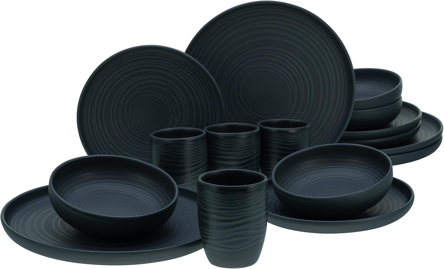 Creatable, 22979, Serie Uno NOIR, 12-Teiliges Geschirrset, Teller Set Aus Steinzeug, Spülmaschinen- Und Mikrowellengeeignet, Made in Portugal Services de table Naty Shop Black Lava Stone Kombiservice 16 Teilig