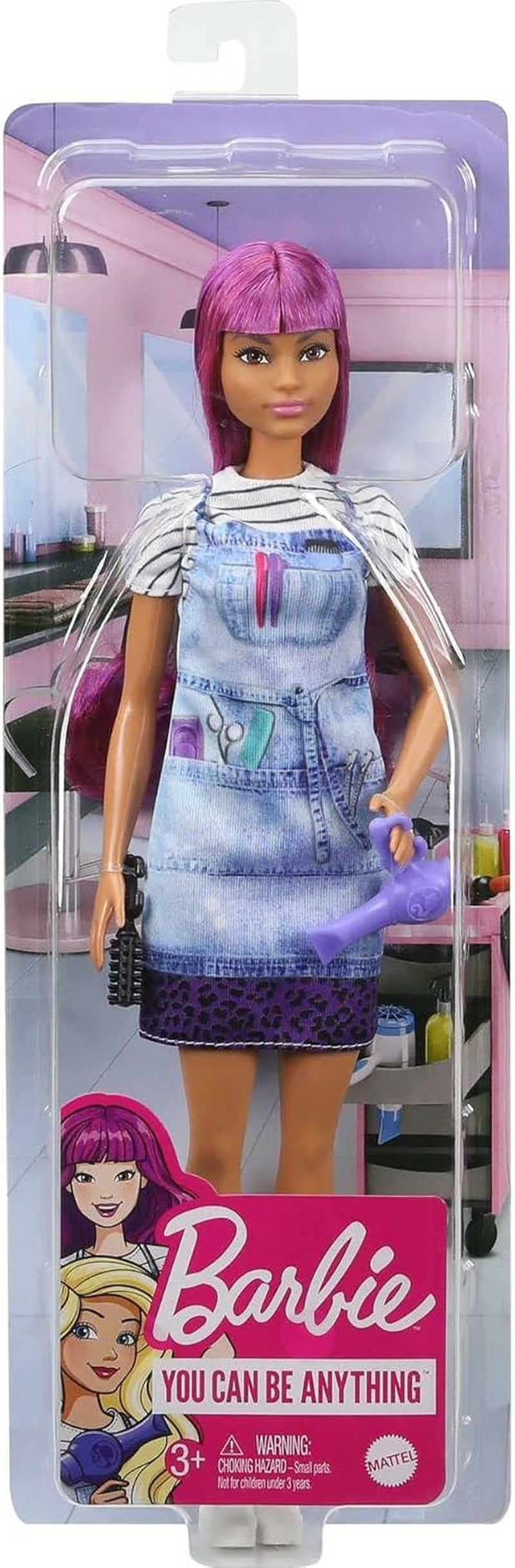 Barbie GTW36 - Haartylistin-Puppe (ca. 30 cm), lila Haare, Zubehör, tolles Geschenk für Kinder ab 3 Jahren