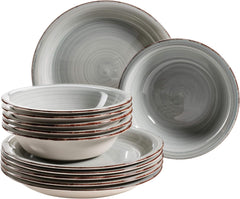 MÄSER Service de table pour 6 personnes, look vintage moderne, service de table 12 pièces, peint à la main, bleu, carrelage, bleu fumée (Bel Tempo II)