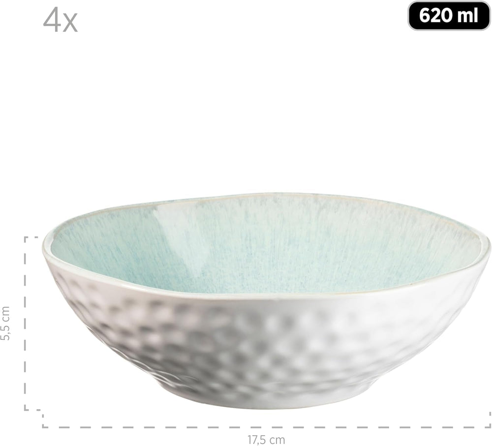 MÄSER Serie Frozen, Geschirr Set Aus Keramik Für 4 Personen, 16-Teiliges Kombiservice Mit Organischen Formen, Farblich Gesprenkeltes Service, Steinzeug, Türkis-Grün Ensembles de vaisselle Naty Shop